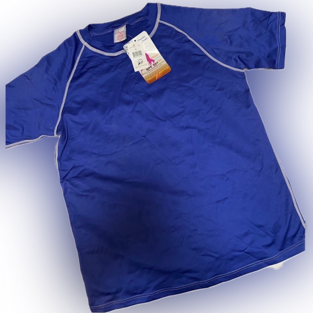 NWT Beach Rays Boys XL Authentic Surfwear Blue Top, UPF 50+ UV Safe, Rash Gaurd